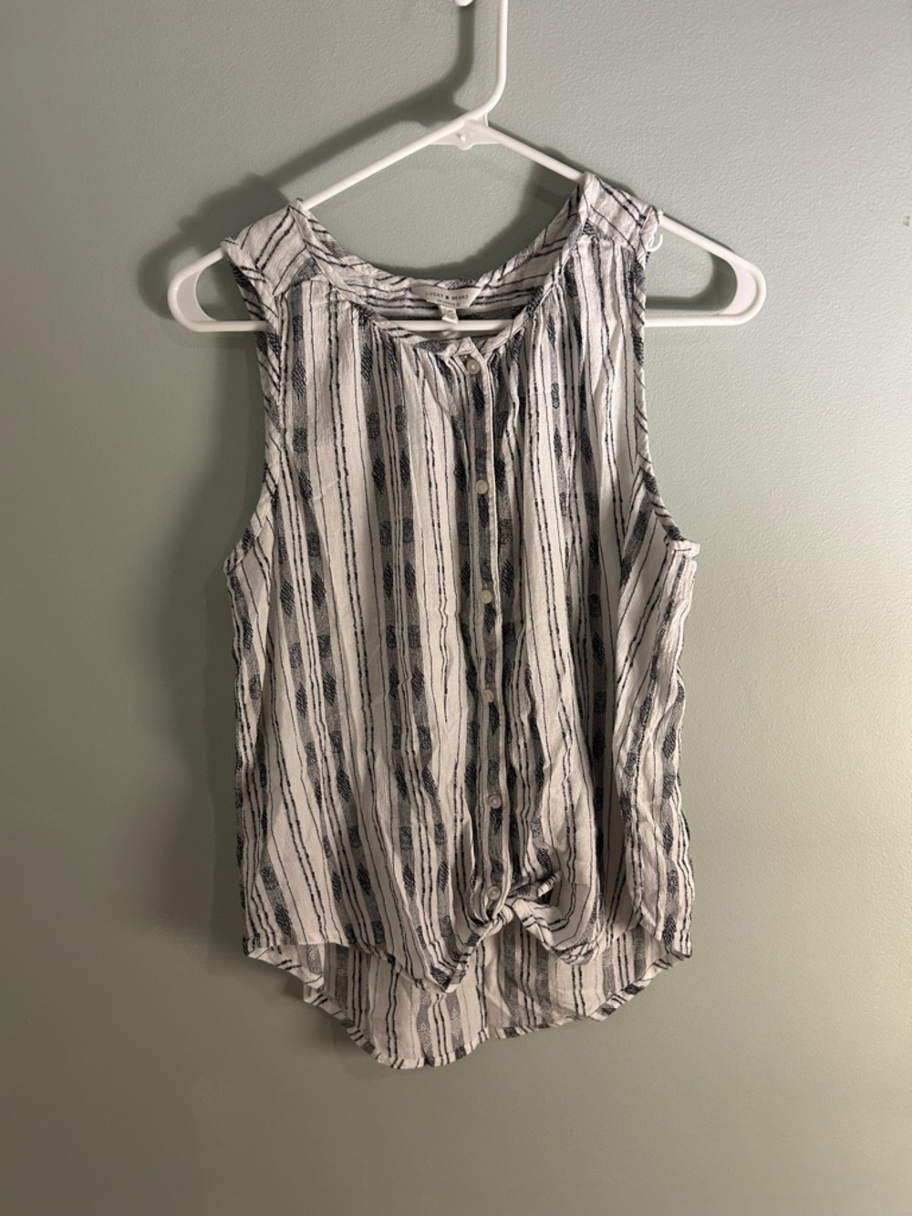 Lucky Brand Black & White Striped Sleeveless Button Tank
